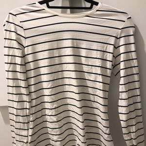 Lands end black & white striped long-sleeved shirt